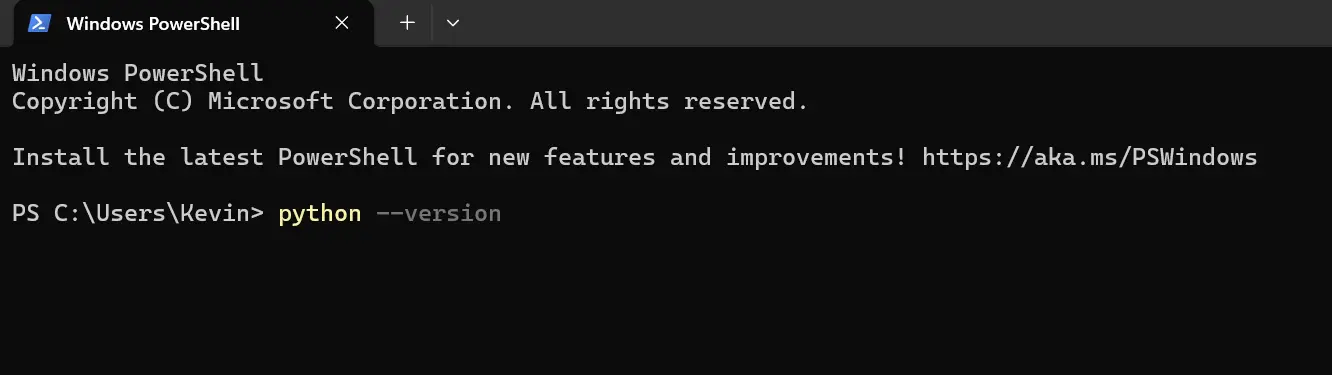 Terminal showing python --version command